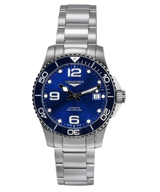 Longines HydroConquest Edelstahl Sunray blaues Zifferblatt automatische Taucheruhr L3.780.4.96.6 300M Herrenuhr