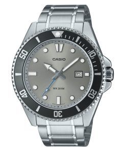 Casio Standard Analog Edelstahl graues Zifferblatt Quarz MDV-107D-8AV 200M Herrenuhr