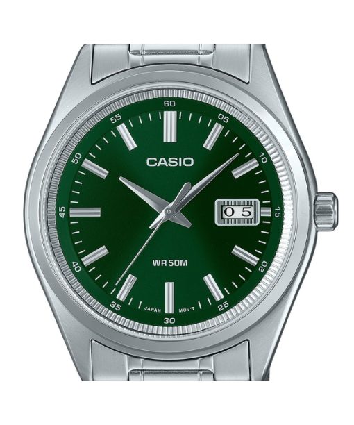 Casio Standard Analog Edelstahl grünes Zifferblatt Quarz MTP-B180D-3AV Herrenuhr