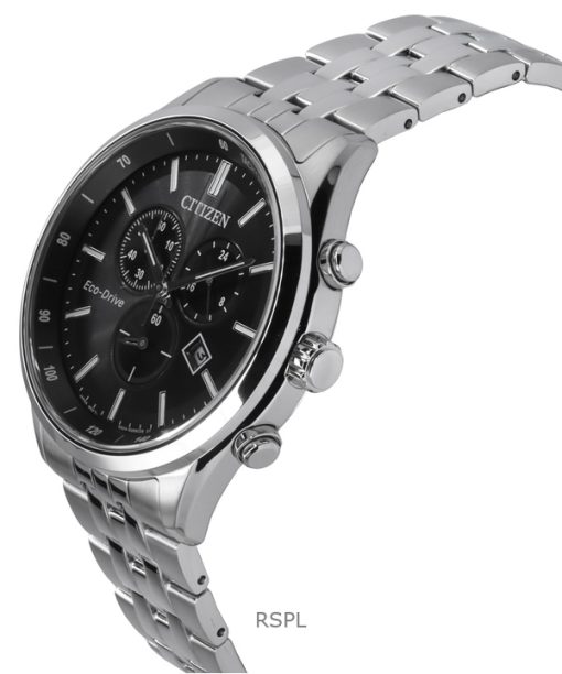 Citizen Eco-Drive Chronograph Edelstahl schwarzes Zifferblatt AT2570-56E 100M Herrenuhr